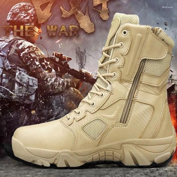 Zapatos de Fitness, botas de combate del ejército, botas militares tácticas para senderismo al aire libre para hombres, botas de cuero impermeables para el desierto, tamaño EU39-47