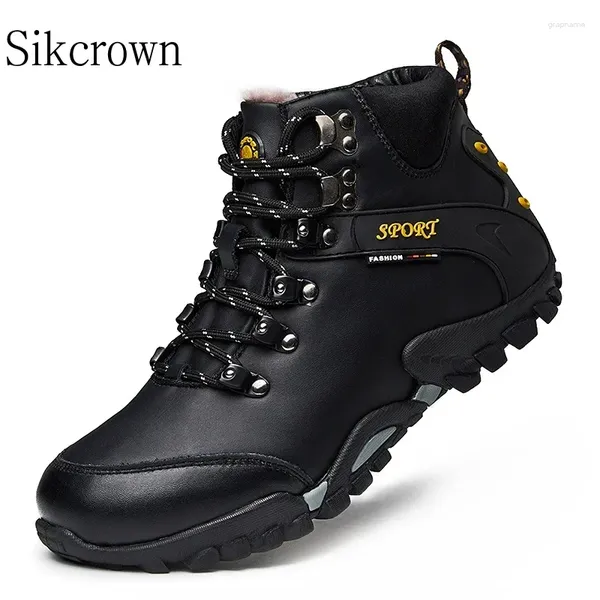 Zapatos deportivos de cuero negro y marrón para senderismo al aire libre, botas cálidas impermeables para senderismo para hombre, para invierno, bosque, caza, Camping, talla grande 46