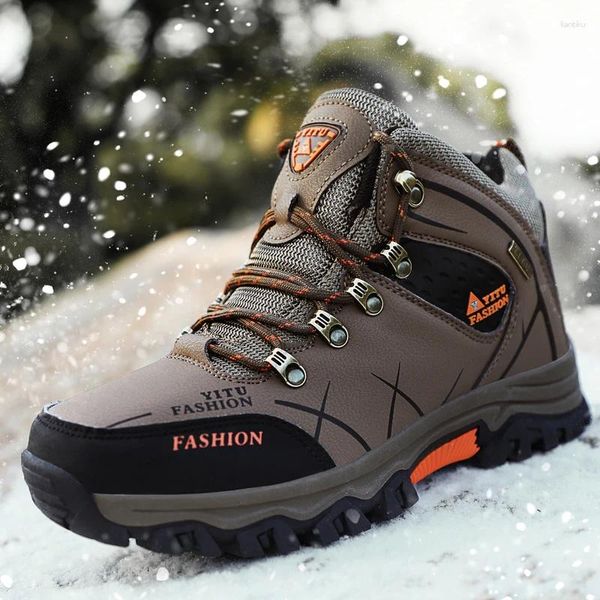 Chaussures de Fitness marque hommes hiver bottes de neige imperméables en cuir baskets en peluche chaud hommes en plein air mâle randonnée travail taille 39-47