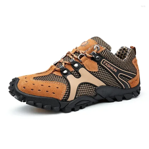 Zapatos de fitness brown senderismo hombres verano transpirable trekking sneake malla de malla al aire libre camping trepadoras de turismo sin deslizamiento zapatillas