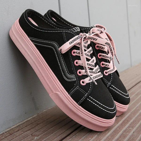 Fitness Shoes Canvas Women 2024 Spring and Aummer Women's Lace-Up informal sin talón Medio soporte un pedal perezoso 789