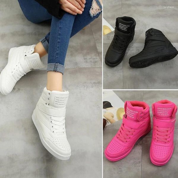 Chaussures de fitness Casual High Top Coréen Invisible accrue accrue talon de coin Sneakers de loisirs Femme Plateforme à lacets