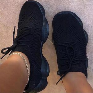 Fitness Schoenen Mode Mesh Vrouwen Sneaker Zomer Ademend Cross Tie Platform Ronde Neus Casual Sport Lace Up Zapatos De Mujer