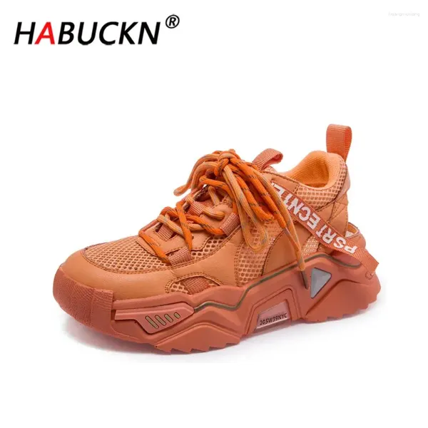 Zapatos de fitness Habuckn Dad Mujeres Mujeres de primavera y otoño Mesh tendencia altura transpirable Aumento de las zapatillas de deporte torpes naranja