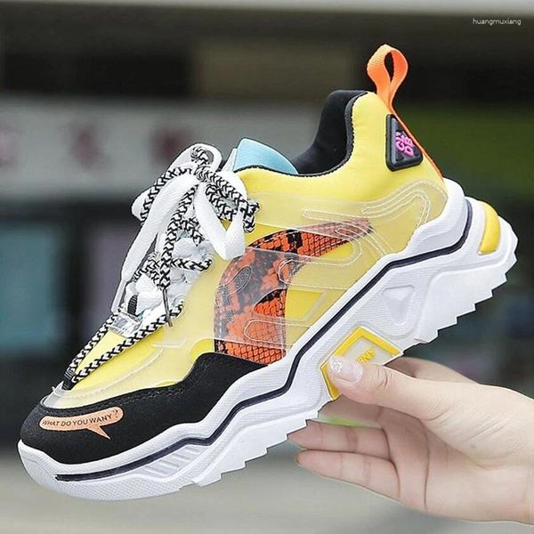 Chaussures de fitness Ins Sneakers Femmes TRENDY Chaunky Dad Shoe Lace Platform 2024 Assording Cross-Tied Tenis Chaussures