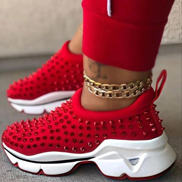 Chaussures de fitness Laamei Femme Plateforme Femme Rivet Slipt on Low Cutt Upper Sneakers Leopard Round Toe Casual Stretch Shoe
