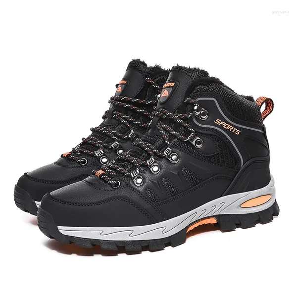 Zapatos de Fitness para hombre y mujer, Botas de senderismo al aire libre de gran tamaño, antideslizantes con cordones para escalada, zapatillas de deporte de piel cálidas negras, calzado de Trekking 42