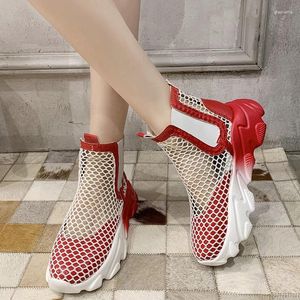 Fitnessschoenen Lucyever Fashion Hollow Out Wedges for Women Glip op dikke platform Sneakers Woman Casual High Top Sandals Boots Mujer