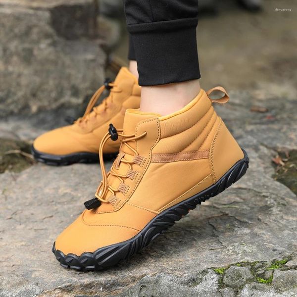 Chaussures de Fitness pour hommes et femmes, bottes militaires imperméables, jaunes, montantes, antidérapantes, doublées en peluche, pour voyage, escalade, randonnée