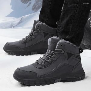 Zapatos de Fitness para hombre, botas cálidas para nieve, zapatillas de deporte de felpa para hombre, calzado de senderismo, moda informal de cuero impermeable, 2024