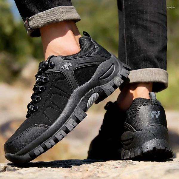 Zapatos de fitness para hombre y mujer, botas de senderismo clásicas, zapatillas de deporte al aire libre de verano e invierno, zapatillas acolchadas de goma para escalar, piel cálida, otoño negro