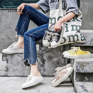 Fitness schoenen slippers vrouwelijke buitenkleding 2024 mode wilde baotou ban tuo xie kan kant casual en comfortabel dik leer
