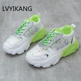 Fitness Shoes Sneakers Designers Brand Fashion Bling Chunky Sneaker for Woman Ladies Lace Up Old Dad Casual Plus taille