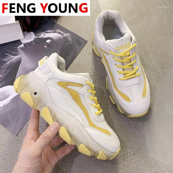 Fitness Shoes Sneakers Designers Femme Plateforme Jaune Lace Up Up Chunky Casual Spring Ins Ulzzang Fashion Woman Basket Dad