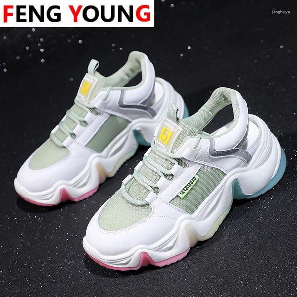 Fitness Shoes Sneakers Plateforme Chunky 2024 Designers Fashion Mesh Lace Up Femme décontractée 6cm de haut Summer White Old Dad