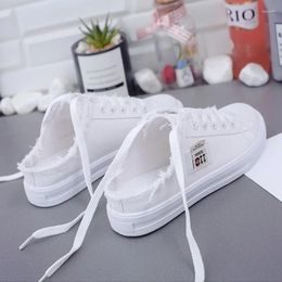 Fitness Shoes Spring Summer Women Canvas Flat Sneakers Casual Lower Lace Upp Up White Bn7