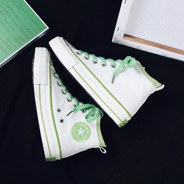 Fitness Shoes Trends Sneakers 2024 Fashion Girls Green High Top Canvas Women Casual Lace Up Classic Design Quality