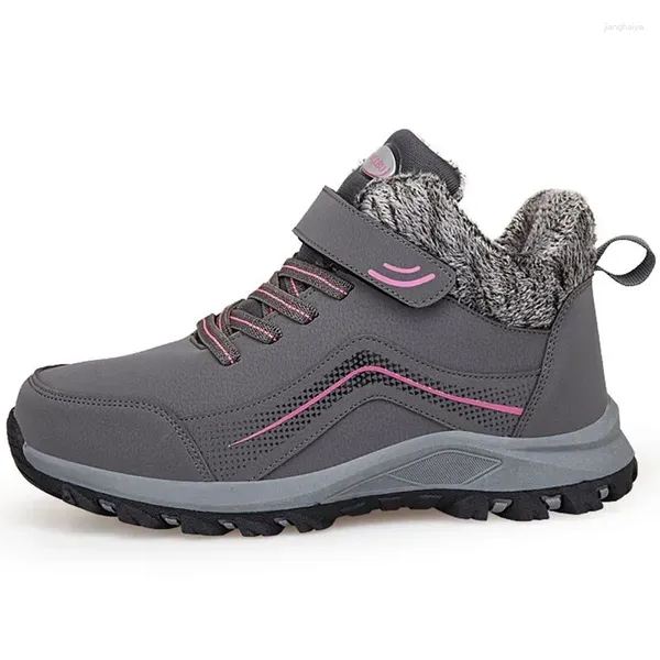 Zapatos de fitness unisex de caña alta de invierno más terciopelo senderismo mujeres al aire libre mantener caliente caminar zapatillas hombres camping suela de goma botas de trekking