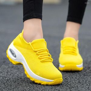 Fitness schoenen wiggen sneakers voor vrouwen geel comfort dames trainers casual platform plus size chaussures femme