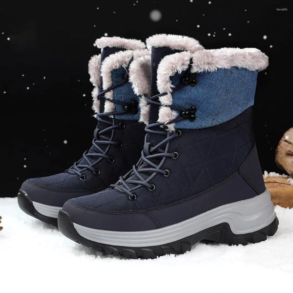 Chaussures de fitness Hiver Bottes de neige en fourrure en peluche chaude Affiche en cuir étanche en cuir masculin