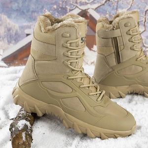 Chaussures de Fitness imperméables pour hommes, bottes militaires Beige cheville, spécial Combat du désert, neige, chaussures de travail en plein air pour hommes, hiver
