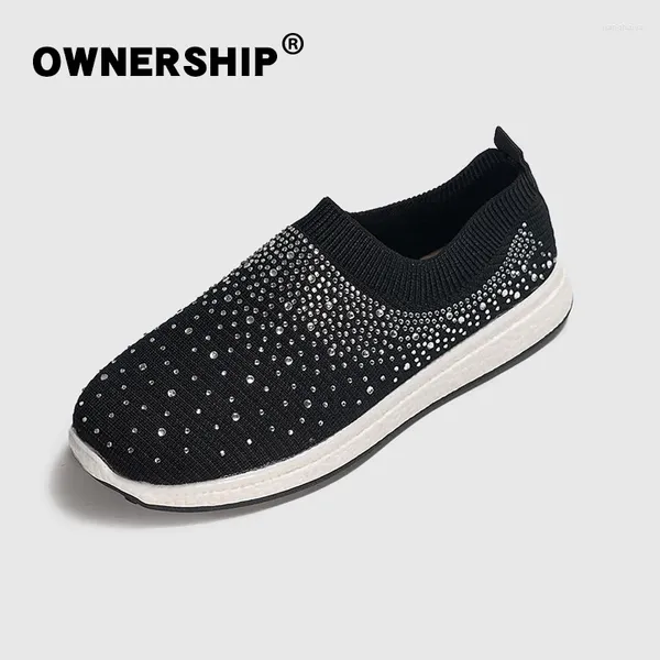 Fitness Shoes Mujer Vulcanizado Femenino Femenino Cristal 2024 Ladies Banda elástica Slip on Flats Mujeres Calzado transpirable Tamaño grande