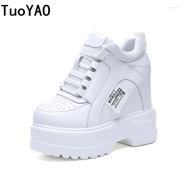 Chaussures de fitness Femmes Chunky Sneakers Plateforme Casual White Sport Fashion Femme Femme Lace Up 12 cm High Vulcanie Woman Old Dad Shoe
