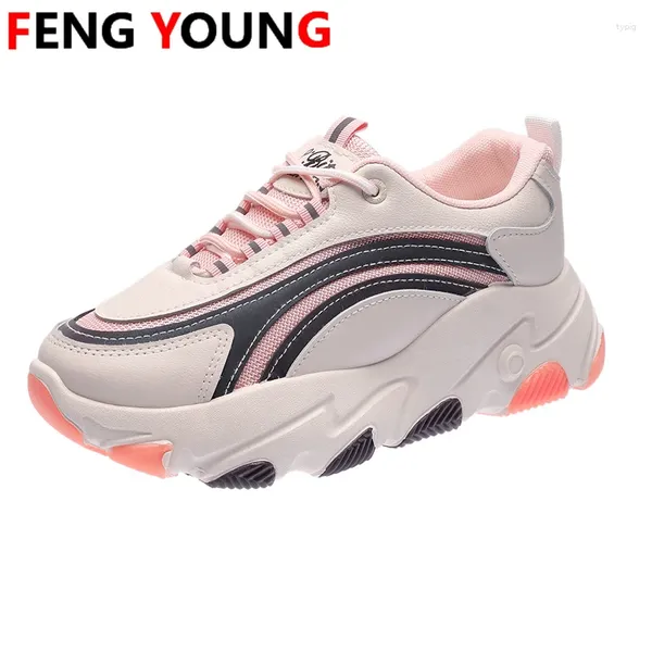 Chaussures de fitness Femmes Chunky Sneakers plateforme Ulzzang mode 5cm tenis femelle épaisse semelle sportive femme lacets vulcanisés décontractés