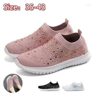 Chaussures de fitness Femmes Flats Sneakers Crystal Fashion Bling Casual Slip on Sock Trainers Summer Vulcanize Shoe Zapatillas Mujer