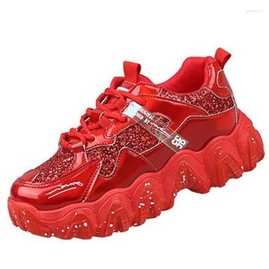 Chaussures de fitness Femmes Plateforme baskets 2024 Mode argent rouge paille