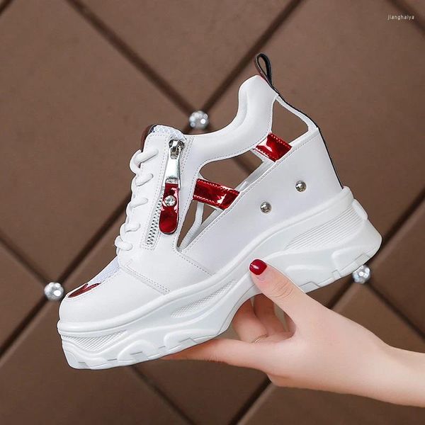 Chaussures de fitness Femmes Sneakers Mesh High Platform Trainers blancs 9cm talons cales sandales respirant femme chaussure de plein air décontractée