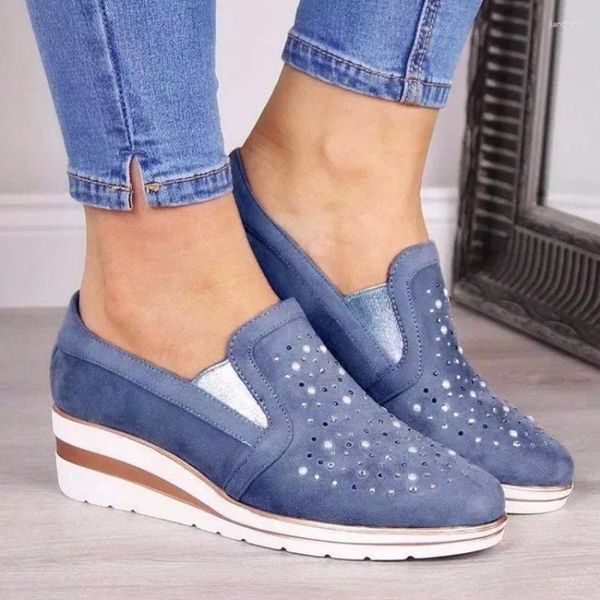 Zapatos de fitness para mujeres mocasines de cuña resbalada en la banda elástica plana femenina comodidad casual diamantes de diablo dhinestone pisos mujer caminando