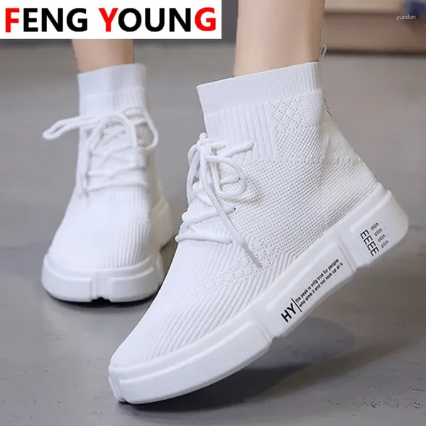 Zapatos de fitness mujeres calcetines blancos de malla tobillo de la moda