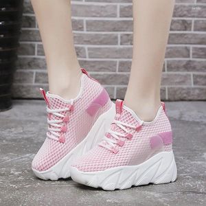 Fitnessschoenen Dames Wit Vulkanized Ladies Chunky Trainers 10 cm Hidden Heel Wedge Sneakers Ademen Platform Pink 2024