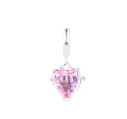 Se adapta a Pandora pulsera 925 plata esterlina rosa árbol genealógico corazón colgante encanto cuentas de cristal joyería para mujeres envío gratis