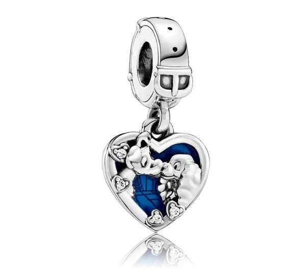 Se adapta a las pulseras Pandora 20 piezas Miss and Tramp Heart Pendant Spacer Charms Beads Silver Charms Bead para mujeres Diy European Necklace Jewelry