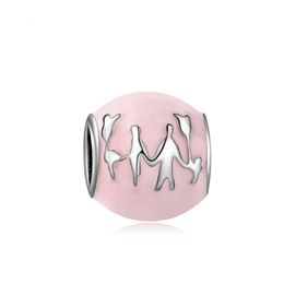 Past Pandora armbanden 20 stks Moederdag roze email Familielid Charms Beads Silver Charms Bead for Women Diy European ketting sieraden