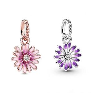 Convient aux bracelets Pandora 20pcs violet marguerite fleur pendentif breloques perles breloques en argent perle pour les femmes bricolage collier européen bijoux