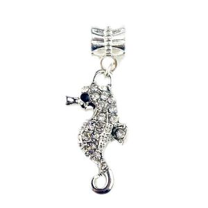 Se adapta a Pandora Pulseras 20 piezas Sea Horse Hippocampus Crystal Pendant Charms Beads Silver Charms Bead para mujeres Diy European Necklace Jewelry