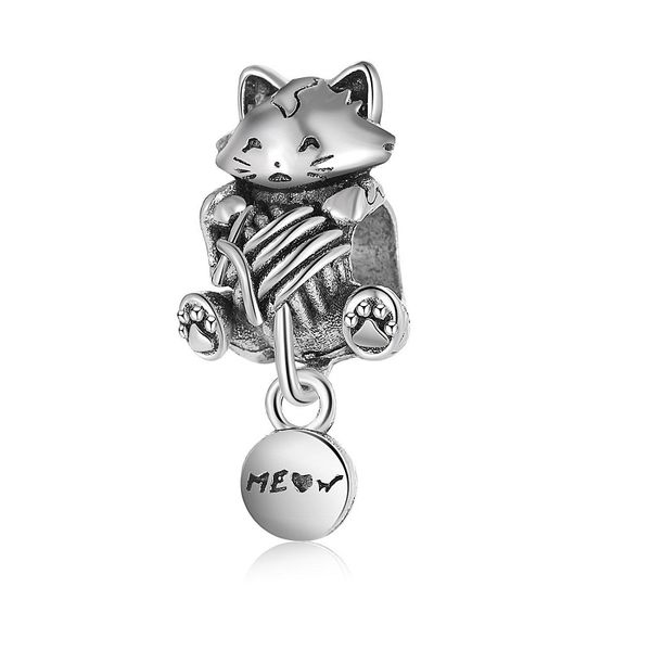 Convient aux bracelets Pandora 30pcs Ketty Cat Pendentif Dangle Charms Perles Silver Charms Perle Pour La Vente En Gros Bricolage Collier Européen Bijoux
