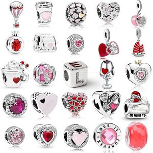 Fits Pandora Bracelets 50pcs Heart Coffee Cup Hot Air Balloon Crown Silver Charms Fits pandora Charms Bracelet Beads For 925 Sterling Silver Jewelry Making