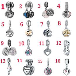 Past voor Armbanden 50 stks Gemengd Thema Dangle Charm Kralen Hanger Silver Emaille Hart Crystal Europese Charms Accessoires DIY Sieraden