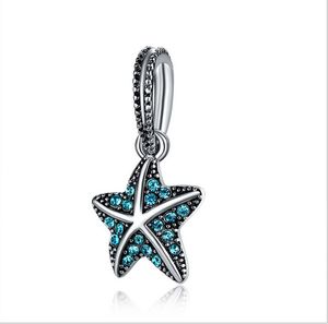 Convient aux bracelets Pandora Summer Starfish Crystal Silver Charms Perle Dangle Charm Perles Pour Gros DIY Européen Sterling Collier Bijoux