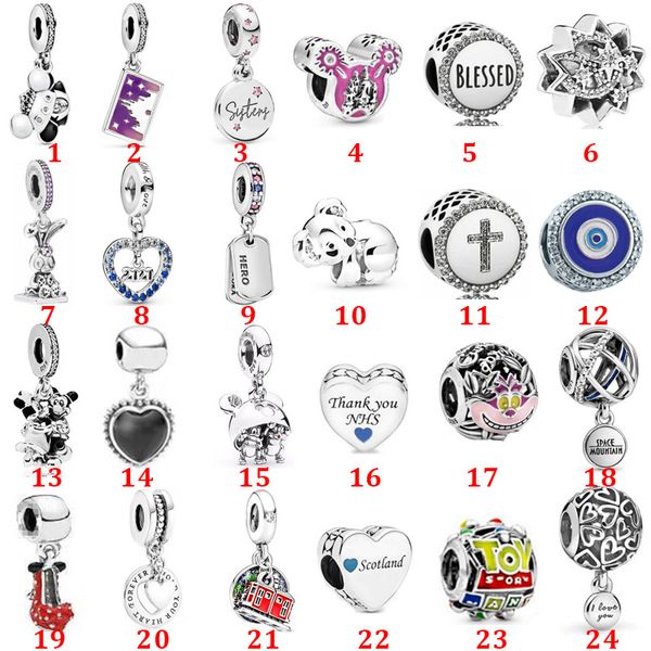 Se adapta a Pandora Charms Pulsera 925 Plata de ley Corazón negro tacones altos cruz amor cadena colgante cuentas Fabricación de joyas