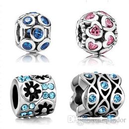 Convient Pandora Charms Bracelets Mix Perles Argent Plaqué Cristal Charmes Grand Trou Perles Lâches Pour Diy Charmes Européens Bijoux 301G