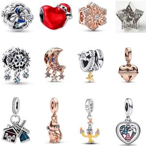 Se adapta a Pandora Pulseras originales 20 piezas Aladdin Lantern Christmas Snowflake Pet Cat Star Sun Moon Silver Charms Bead para mujeres Diy European Necklace Jewelry