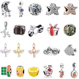 Past Pandora originele armbanden 20 stks Silver Charms kralen Star Galaxy Astronauten Angel Wings oranje zilveren charmes kraal voor vrouwen DIY Europese ketting sieraden