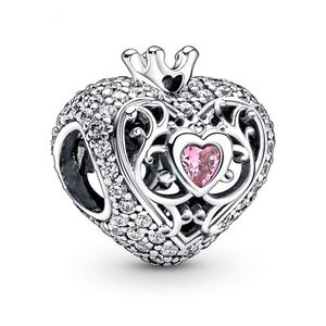 Past Pandora originele armbanden 20 stks zilveren charmes kralen hart roze kristal kroon zilveren charmes kraal voor vrouwen diy Europese ketting sieraden