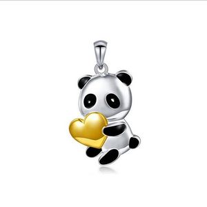 Se adapta a Pandora Pulsera de plata esterlina 10Pc Cute Panda Heart Dangle Beads Charms para European Snake Charm Chain Moda DIY Joyería al por mayor