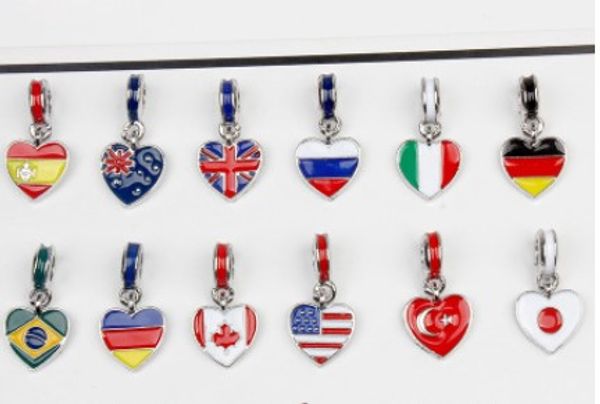 Se adapta a Pandora pulsera de plata esterlina 13 estilo banderas nacionales esmalte colgante cuentas encantos para cadena de encanto de serpiente europea joyería de moda DIY